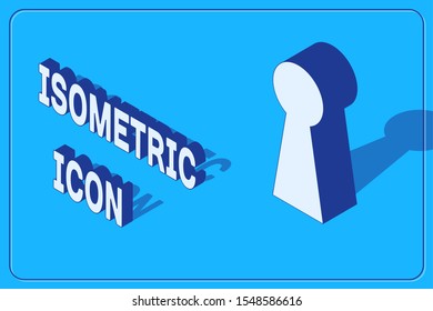 Isometric Keyhole icon isolated on blue background. Key of success solution. Keyhole express the concept of riddle, secret, safety, security.  Vector Illustration