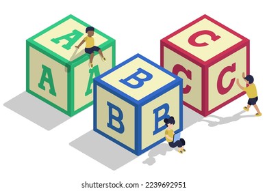 Isometric Kids Alphabet On Blocks Vectorart Illustration