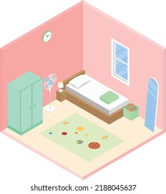 Isometric Kids Bedroom with Single Window