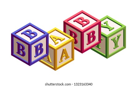 Isometric Kids Blocks with Letters and a Word 'Baby'