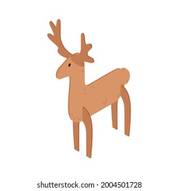 Isometric Kids Craft Icon With Cardboard Deer 3d Vector Illustration