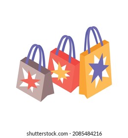 Isometric kids online shopping composition with colorful paper shopping bags vector illustration