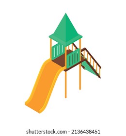 Isometric kids playground composition with isolated image of slide with tower and ladder on blank background vector illustration