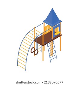 Isometric kids playground composition with isolated image of tower and mutiple ladders on blank background vector illustration