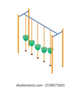 Isometric kids playground composition with isolated image of suspension stand with hanging ropes on blank background vector illustration