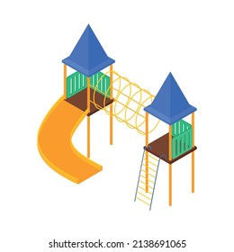 Isometric kids playground composition with isolated image of towers with slide and ladders on blank background vector illustration