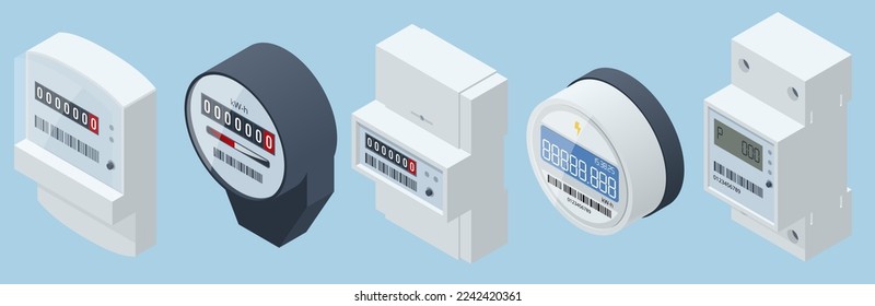 Isometric kilowatt hour electric meter, power supply meter. Watthour meter of electricity for use in home appliance