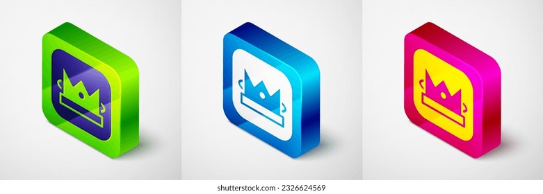 Isometric King playing card icon isolated on grey background. Casino gambling. Square button. Vector