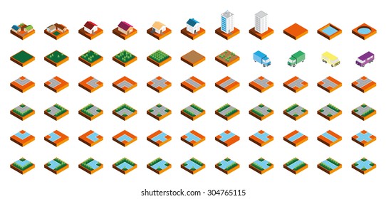 Isometric Kit of Buildings Blocks Trees and Houses - Sand Edition
