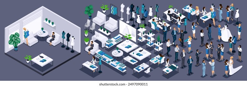 Isometric Kit for creating an office. Use a large Kit of interior furniture and office workers, personages to create your own design