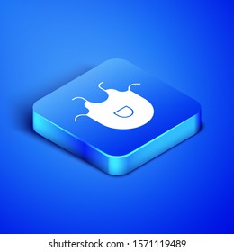 Isometric Kitchen apron icon isolated on blue background. Chef uniform for cooking. Blue square button. Vector Illustration
