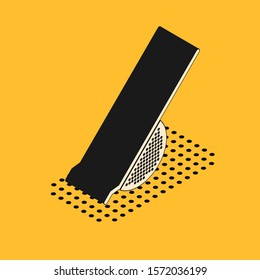Isometric Kitchen colander icon isolated on yellow background. Cooking utensil. Cutlery sign.  Vector Illustration
