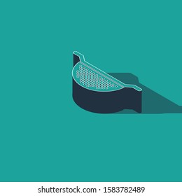 Isometric Kitchen colander icon isolated on green background. Cooking utensil. Cutlery sign.  Vector Illustration