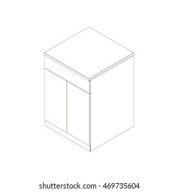 Isometric kitchen cupboard with top drawer and two doors. Subject of the kitchen furniture in a modern style, isolated on white background. Vector illustration