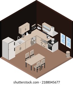 Isometric Kitchen with Dining Table