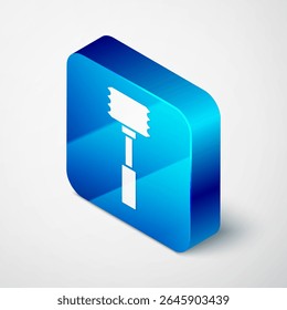 Isometric Kitchen hammer icon isolated on grey background. Meat hammer. Blue square button. Vector