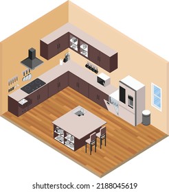 Isometric Kitchen with Island and Chair