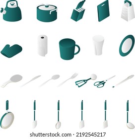 Isometric Kitchen Items Set Isolated