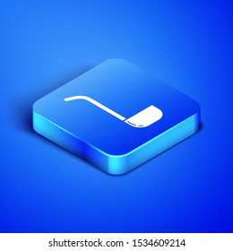 Isometric Kitchen ladle icon isolated on blue background. Cooking utensil. Cutlery spoon sign. Blue square button. Vector Illustration
