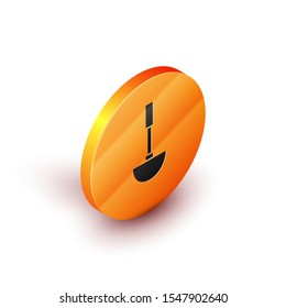 Isometric Kitchen ladle icon isolated on white background. Cooking utensil. Cutlery spoon sign. Orange circle button. Vector Illustration