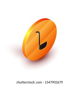 Isometric Kitchen ladle icon isolated on white background. Cooking utensil. Cutlery spoon sign. Orange circle button. Vector Illustration