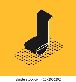 Isometric Kitchen ladle icon isolated on yellow background. Cooking utensil. Cutlery spoon sign.  Vector Illustration