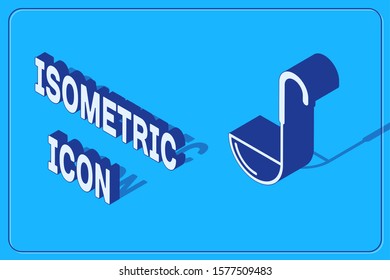 Isometric Kitchen ladle icon isolated on blue background. Cooking utensil. Cutlery spoon sign.  Vector Illustration