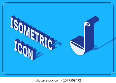 Isometric Kitchen ladle icon isolated on blue background. Cooking utensil. Cutlery spoon sign.  Vector Illustration