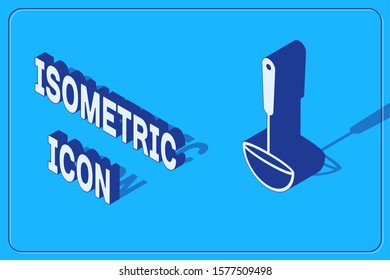 Isometric Kitchen ladle icon isolated on blue background. Cooking utensil. Cutlery spoon sign.  Vector Illustration