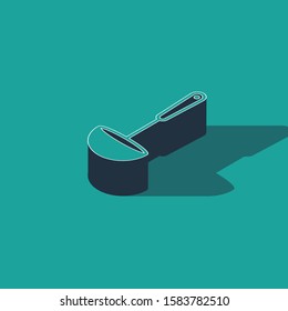 Isometric Kitchen ladle icon isolated on green background. Cooking utensil. Cutlery spoon sign.  Vector Illustration
