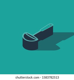 Isometric Kitchen ladle icon isolated on green background. Cooking utensil. Cutlery spoon sign.  Vector Illustration