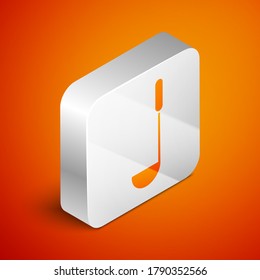 Isometric Kitchen ladle icon isolated on orange background. Cooking utensil. Cutlery spoon sign. Silver square button. Vector Illustration