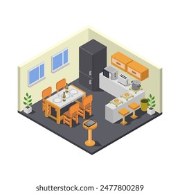 Isometric kitchen room illustrated on white background