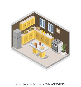 Isometric kitchen room illustrated in vector