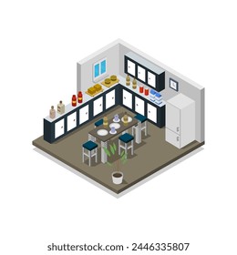 Sala de cocina isométrica ilustrada en Vector