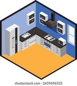 Isometric Kitchen Room Interior Design Vector