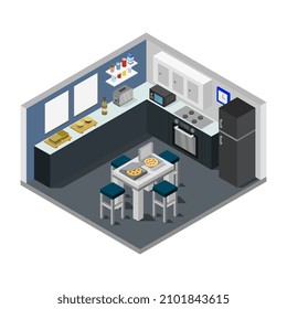 Isometrisches Küchenzimmer auf weißem Hintergrund