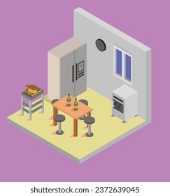 isometric kitchen room test vector design illustration