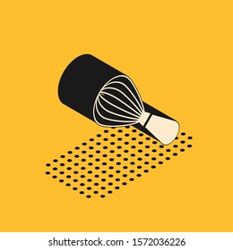 Isometric Kitchen whisk icon isolated on yellow background. Cooking utensil, egg beater. Cutlery sign. Food mix symbol.  Vector Illustration