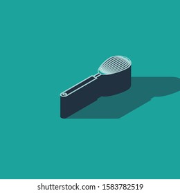Isometric Kitchen whisk icon isolated on green background. Cooking utensil, egg beater. Cutlery sign. Food mix symbol.  Vector Illustration