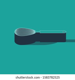 Isometric Kitchen whisk icon isolated on green background. Cooking utensil, egg beater. Cutlery sign. Food mix symbol.  Vector Illustration