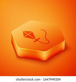 Isometric Kite icon isolated on orange background. Orange hexagon button. Vector Illustration