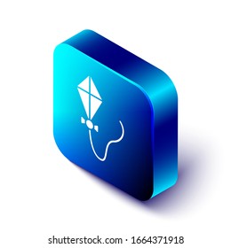 Isometric Kite icon isolated on white background. Blue square button. Vector Illustration