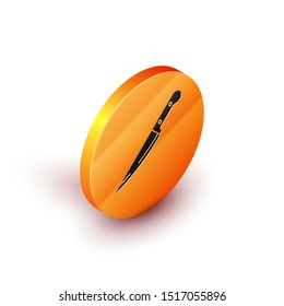 Isometric Knife icon isolated on white background. Cutlery symbol. Orange circle button. Vector Illustration