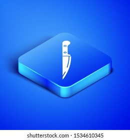 Isometric Knife icon isolated on blue background. Cutlery symbol. Blue square button. Vector Illustration