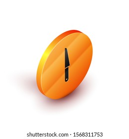 Isometric Knife icon isolated on white background. Cutlery symbol. Orange circle button. Vector Illustration
