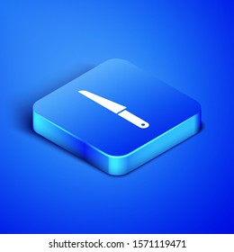 Isometric Knife icon isolated on blue background. Cutlery symbol. Blue square button. Vector Illustration