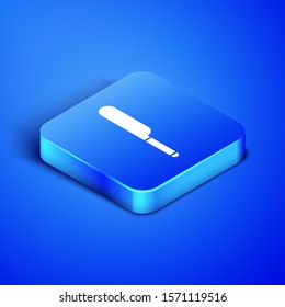 Isometric Knife icon isolated on blue background. Cutlery symbol. Blue square button. Vector Illustration