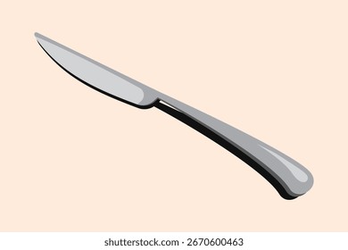 Cuchillo isométrico. Cuchillo brillante. Cubertería isométrica. Vajilla isométrica. Ilustración vectorial