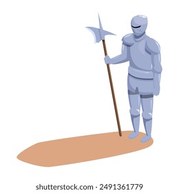 isometric knight with halberd, vector illustration